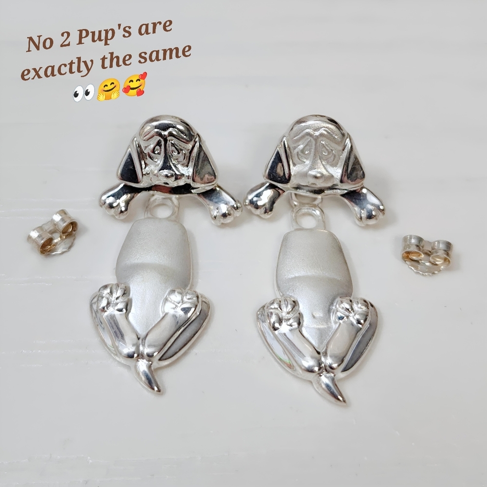 Retired Artisan Sterling Silver Articulated Hound Dog Puppy Post back Earrings - Picture 6 of 10